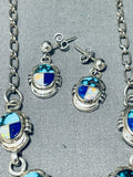 Very Important Vintage Native American Navajo Turquoise Inlay Sterling Silver Necklace-Nativo Arts