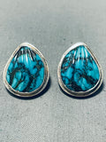 Best Vintage Native American Navajo Mexican Blue Diamond Turquoise Sterling Silver Earrings-Nativo Arts