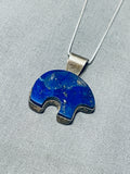 Adorable Vintage Native American Navajo Lapis Sterling Silver Bear Necklace Signed Rose Begay-Nativo Arts