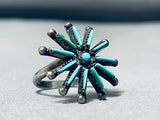 Sun Ray Turquoise Early 1900's Vintage Native American Zuni Sterling Silver Ring Old-Nativo Arts
