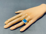 Brilliant Vintage Native American Navajo Inlay Kingman Turquoise Sterling Silver Ring-Nativo Arts