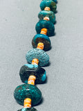 Fascinating Native American Navajo Signed Kingman Turquoise Spiny Silver Kachina Necklace-Nativo Arts