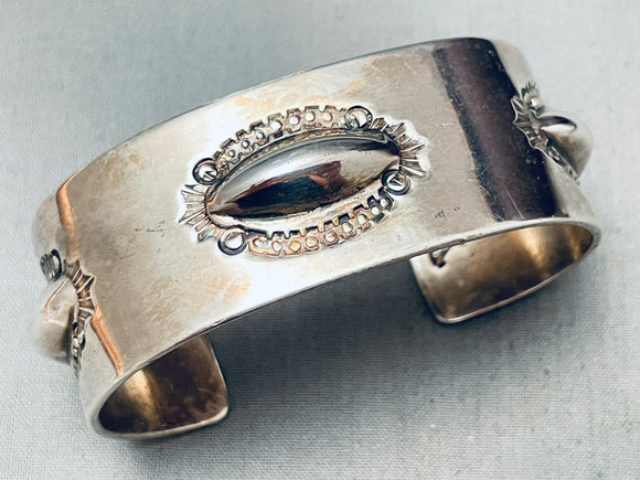 Protruding Repousse Vintage Native American Navajo Sterling Silver Bracelet-Nativo Arts