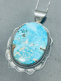 Vintage Native American Navajo J. Piaso Easter Blue Turquoise Sterling Silver Pendant Necklace-Nativo Arts