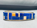 6 Inch Wrist Vintage Native American Navajo Lapis Inlay Sterling Silver Bracelet Cuff-Nativo Arts