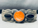 Gorgeous Vintage Native American Navajo Chim Butte Shell Sterling Silver Jet Bracelet-Nativo Arts