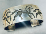 Captivating Signed Native American Navajo Sterling Silver Handcarved 3 Horses Bracelet-Nativo Arts