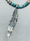 Rare Vintage Native American Navajo Turquoise Necklace Sterling Silver Feather Necklace-Nativo Arts