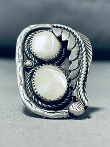 Rare Vintage Native American Navajo Mother Of Pearl Sterling Silver Ring-Nativo Arts