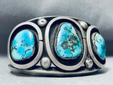 95 Grams Huge Vintage Native American Navajo Blue Gem Turquoise Sterling Silver Bracelet