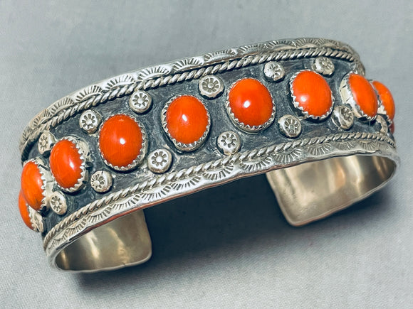 Exquisite Vintage Native American Navajo Coral Sterling Silver Bracelet-Nativo Arts