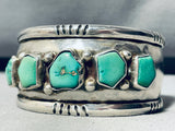 Heavy And Sturdy!! Vintage Native American Navajo Green Turquoise Sterling Silver Bracelet-Nativo Arts
