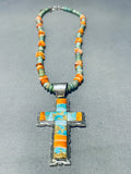 Dropdead Gorgeous Native American Navajo Turquoise Shell Inlay Sterling Silver Cross Necklace-Nativo Arts
