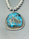 Astounding Native American Navajo Pilot Mountain Turquoise Sterling Silver Necklace-Nativo Arts