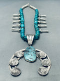 Huge Native American Navajo Turquoise Sterling Silver Coin Squash Blossom Necklace-Nativo Arts