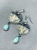 Unique Native American Navajo Silver 1944 Dimes Blue Gem Turquoise Sterling Silver Earrings-Nativo Arts