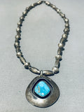 Rare Vintage Native American Navajo Sleeping Beauty Turquoise Silver Shadowbox Necklace-Nativo Arts