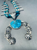 Superior Native American Navajo Signed Blue Diamond Turquoise Sterling Silver Squash-Nativo Arts