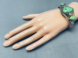Stunning Vintage Native American Navajo Gaspeite Sterling Silver Bracelet