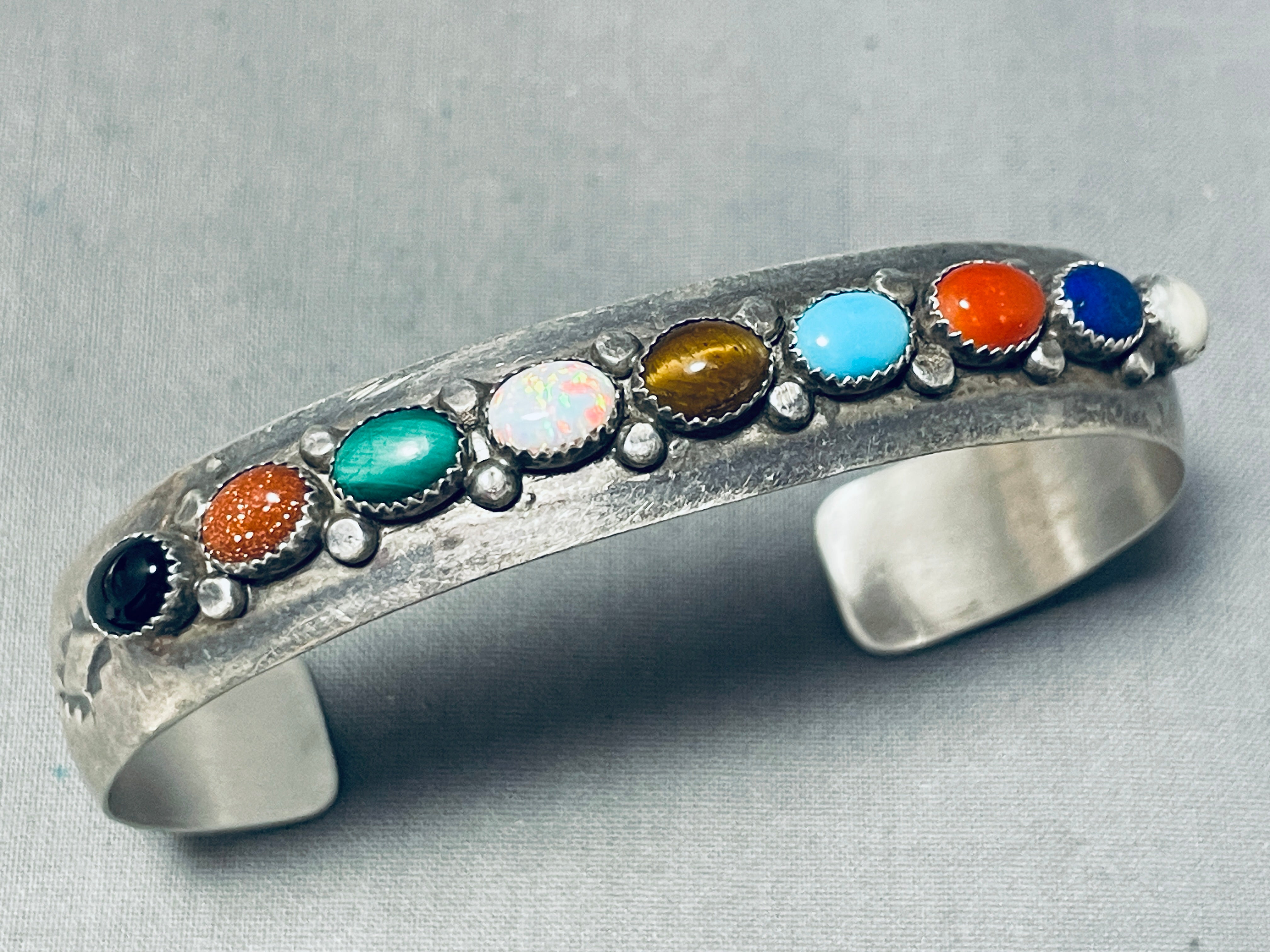 2024 Navajo holy coyote multi-stone sterling silver cuff bracelet