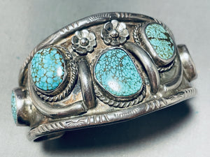 Tommy Sam Vintage Native American Navajo Turquoise Sterling Silver Flower Bracelet-Nativo Arts