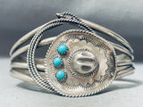 Extremely Detailed Vintage Native American Navajo Handmade Cowboy Hat Sterling Silver Bracelet-Nativo Arts
