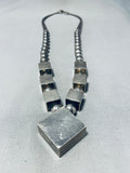 Important Vintage Native American Navajo Ray Tracey Sterling Silver Inlay Necklace-Nativo Arts