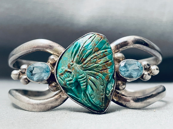Hand Carved Butterfly Vintage Native American Navajo Sterling Silver Bracelet Cuff-Nativo Arts
