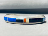 6.5 Inch Wrist Vintage Native American Navajo Turquoise Lapis Inlay Sterling Silver Bracelet-Nativo Arts