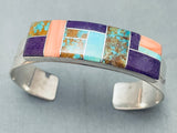 Intricate Inlay Vintage Native American Navajo Sterlign Silver Bracelet-Nativo Arts