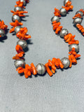 Impressive Vintage Native American Navajo Coral Sterling Silver Necklace & Earrings Set-Nativo Arts