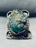 Very Early Nugget Form Cerrillos Turquoise Vintage Native American Navajo Sterling Silver Ring-Nativo Arts