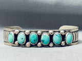 Six Stone Turquoise Vintage Native American Navajo Signed V Hicks Sterling Silver Cuff Bracelet