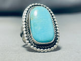 Striking Native American Navajo Signed Blue Gem Turquoise Sterling Silver Huge Ring-Nativo Arts