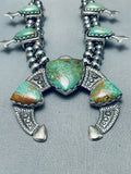 129 Grams Vintage Green Turquoise Sterling Silver Squash Blossom Necklace-Nativo Arts