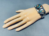 Early Vintage Native American Zuni Turquoise Inlay Sterling Silver Bracelet Cuff-Nativo Arts