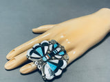 The Biggest Best Vintage Native American Navajo Butterfly Turquoise Sterling Silver Ring-Nativo Arts