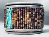 6.5-INCH WRIST VINTAGE NAVAJO TURQUOISE HISHI STERLING SILVER INLAY BRACELET