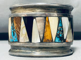 6.5 Inch Vintage Navajo Triangular Inlay Turquoise Sterling Silver Bracelet-Nativo Arts