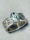 Domed Light Green Spiderweb Turquoise Vintage Native American Navajo Sterling Silver Ring