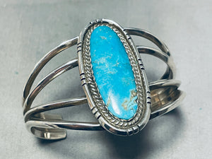 Authentic Vintage Native American Navajo Blue Gem Turquoise Sterling Silver Bracelet-Nativo Arts