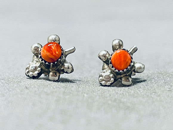 So Cute! Vintage Native American Navajo Spiny Oyster Sterling Silver Turtle Earrings-Nativo Arts