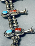 191 Grams Vintage Native American Navajo Turquoise Sterling Silver Squash Blossom Necklace-Nativo Arts