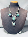 One Of Best Ever Vintage Native American Navajo Carico Lake Turquoise Sterling Silver Necklace-Nativo Arts