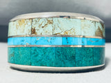 One Of The Most Unique Navajo 139 Gram Sterling Silver Inlay Bracelet-Nativo Arts