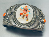 One Of The Best Ever Vintage Native American Zuni Coral Mudhead Sterling Silver Bracelet Inlay-Nativo Arts