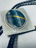 Hypnotic Vintage Signed Native American Navajo Huge Tiger Eye Sterling Silver Bolo-Nativo Arts