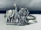 Jaguar Giraffe Rhino Vintage Sterling Silver Animal Bracelet-Nativo Arts