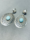 Attractive Vintage Native American Zuni Signed Spiderweb Turquoise Sterling Silver Earrings-Nativo Arts