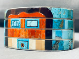 7 Inch Wrist 140 Grams Native American Navajo Kachina Turquoise Inlay Sterling Silver Bracelet-Nativo Arts